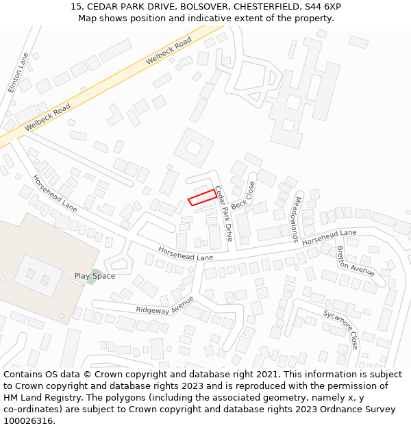 15, CEDAR PARK DRIVE, BOLSOVER, CHESTERFIELD, S44 6XP: Location map and indicative extent of plot