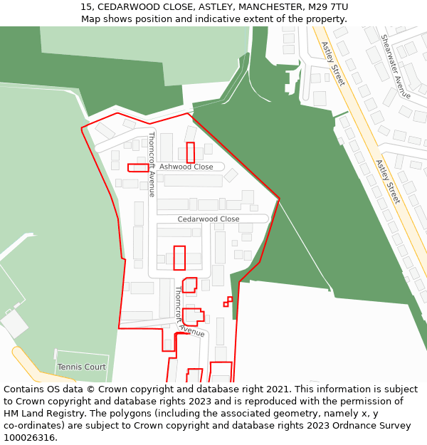 15, CEDARWOOD CLOSE, ASTLEY, MANCHESTER, M29 7TU: Location map and indicative extent of plot