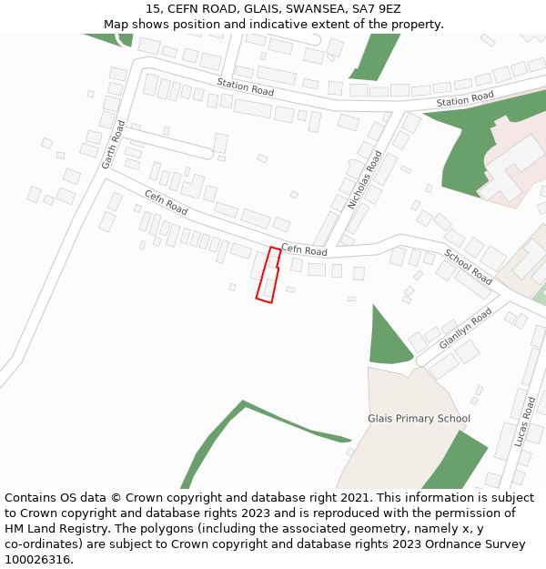 15, CEFN ROAD, GLAIS, SWANSEA, SA7 9EZ: Location map and indicative extent of plot