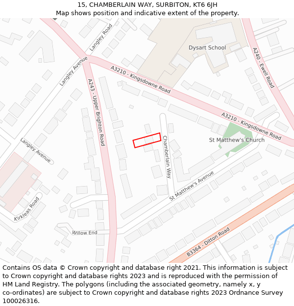 15, CHAMBERLAIN WAY, SURBITON, KT6 6JH: Location map and indicative extent of plot