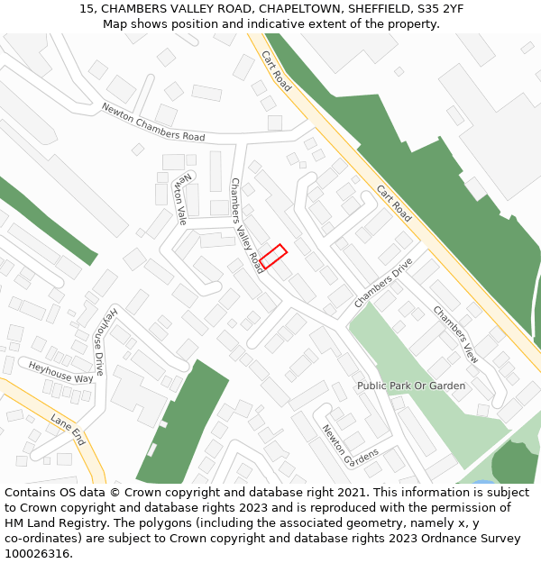15, CHAMBERS VALLEY ROAD, CHAPELTOWN, SHEFFIELD, S35 2YF: Location map and indicative extent of plot