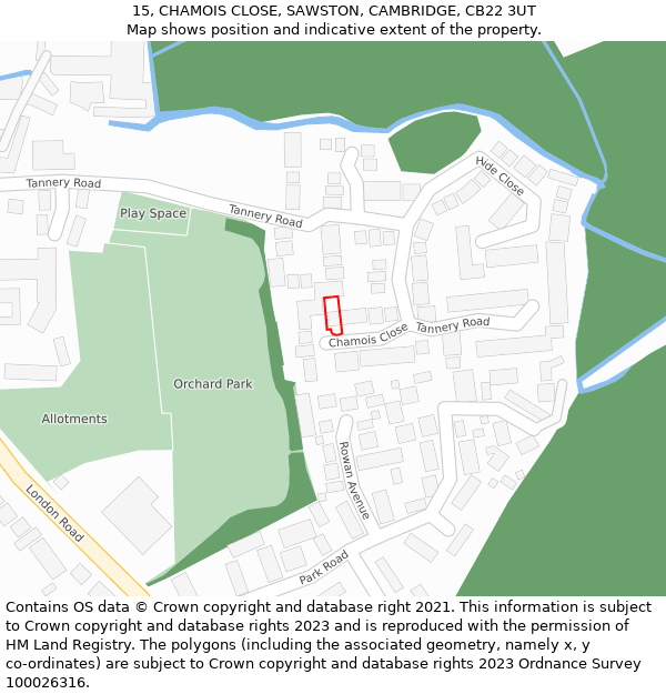 15, CHAMOIS CLOSE, SAWSTON, CAMBRIDGE, CB22 3UT: Location map and indicative extent of plot