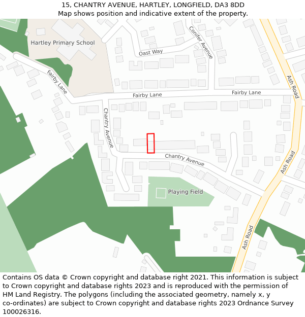 15, CHANTRY AVENUE, HARTLEY, LONGFIELD, DA3 8DD: Location map and indicative extent of plot