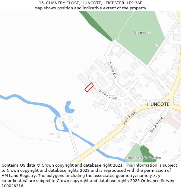 15, CHANTRY CLOSE, HUNCOTE, LEICESTER, LE9 3AE: Location map and indicative extent of plot