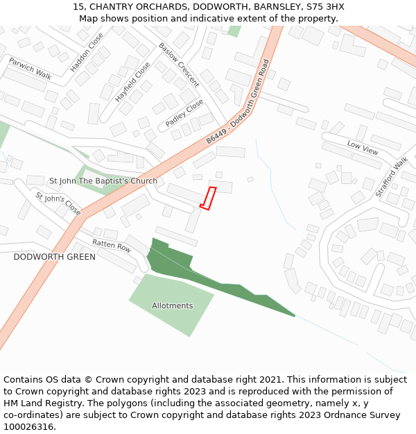 15, CHANTRY ORCHARDS, DODWORTH, BARNSLEY, S75 3HX: Location map and indicative extent of plot