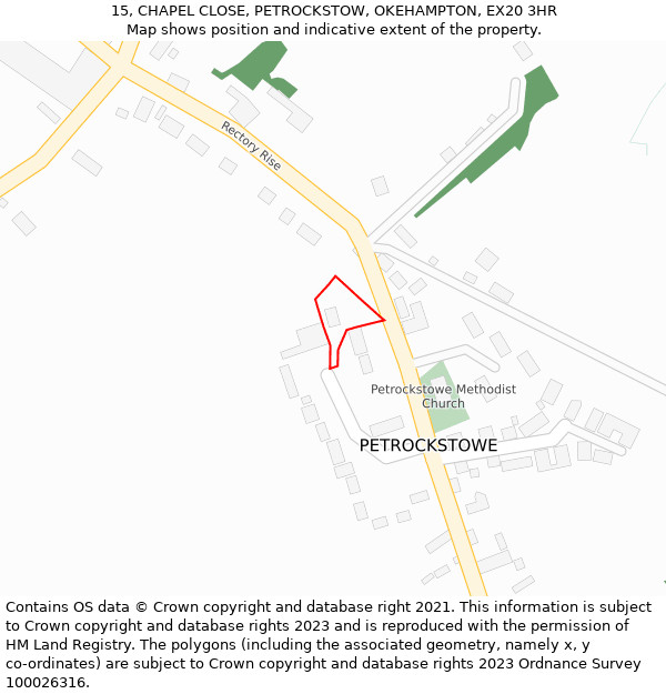 15, CHAPEL CLOSE, PETROCKSTOW, OKEHAMPTON, EX20 3HR: Location map and indicative extent of plot