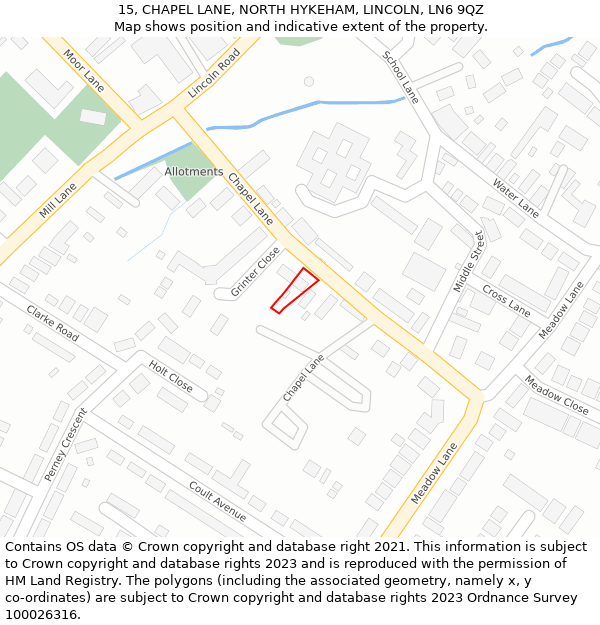 15, CHAPEL LANE, NORTH HYKEHAM, LINCOLN, LN6 9QZ: Location map and indicative extent of plot