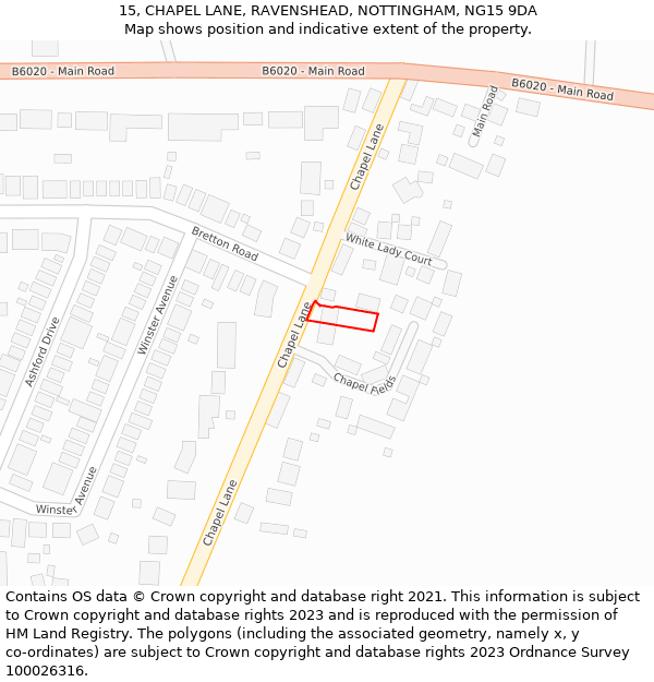 15, CHAPEL LANE, RAVENSHEAD, NOTTINGHAM, NG15 9DA: Location map and indicative extent of plot