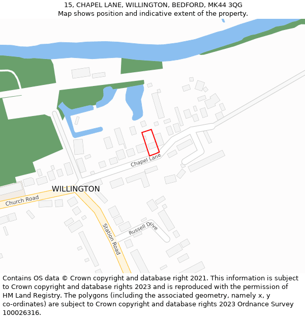 15, CHAPEL LANE, WILLINGTON, BEDFORD, MK44 3QG: Location map and indicative extent of plot