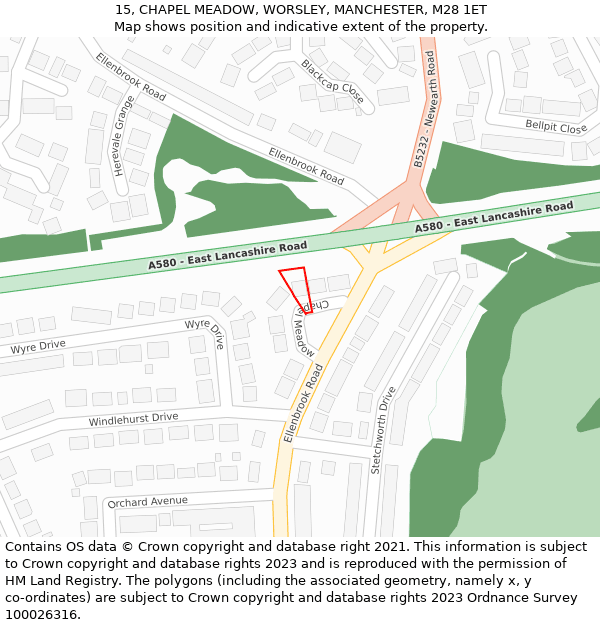 15, CHAPEL MEADOW, WORSLEY, MANCHESTER, M28 1ET: Location map and indicative extent of plot