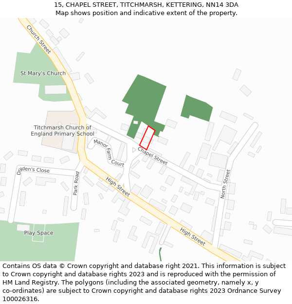 15, CHAPEL STREET, TITCHMARSH, KETTERING, NN14 3DA: Location map and indicative extent of plot