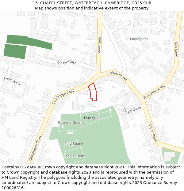 15, CHAPEL STREET, WATERBEACH, CAMBRIDGE, CB25 9HR: Location map and indicative extent of plot