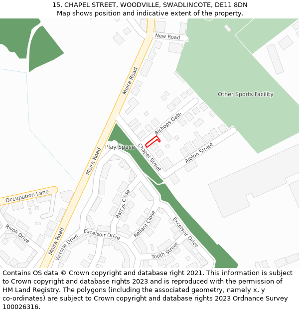 15, CHAPEL STREET, WOODVILLE, SWADLINCOTE, DE11 8DN: Location map and indicative extent of plot