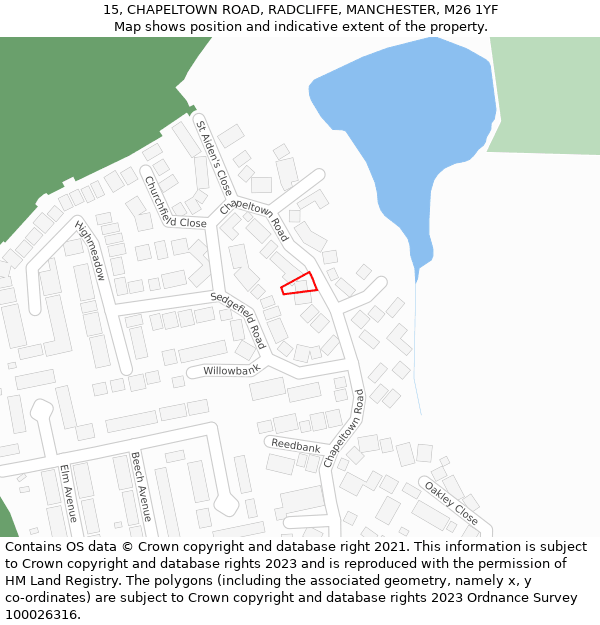 15, CHAPELTOWN ROAD, RADCLIFFE, MANCHESTER, M26 1YF: Location map and indicative extent of plot