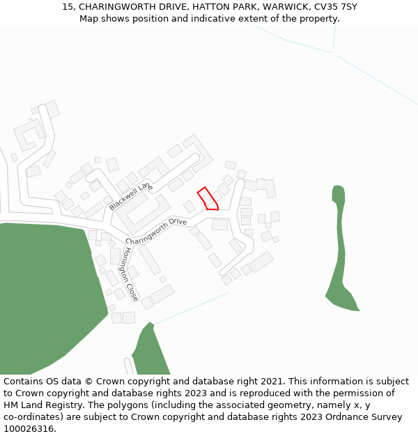 15, CHARINGWORTH DRIVE, HATTON PARK, WARWICK, CV35 7SY: Location map and indicative extent of plot