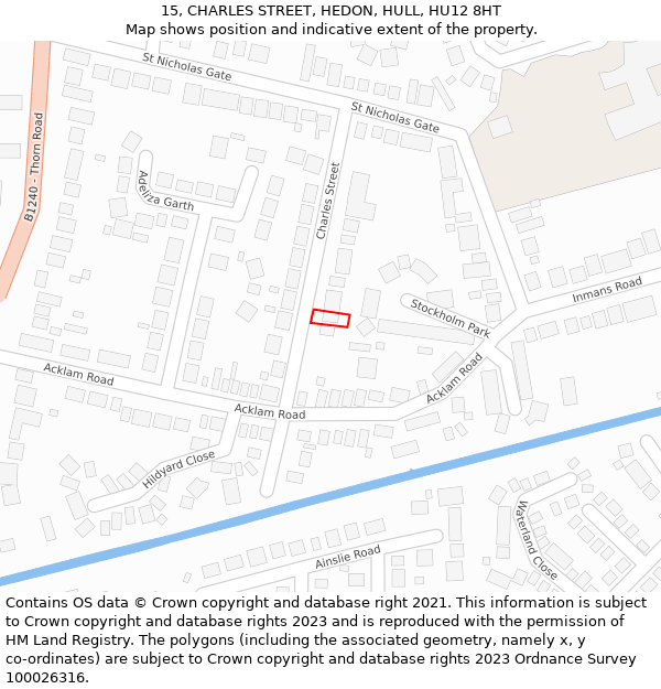 15, CHARLES STREET, HEDON, HULL, HU12 8HT: Location map and indicative extent of plot