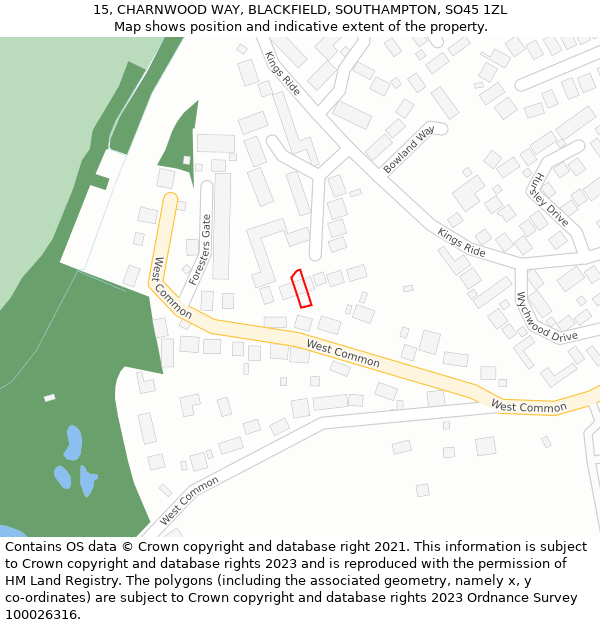 15, CHARNWOOD WAY, BLACKFIELD, SOUTHAMPTON, SO45 1ZL: Location map and indicative extent of plot