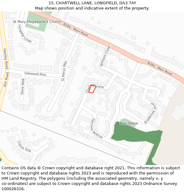 15, CHARTWELL LANE, LONGFIELD, DA3 7AY: Location map and indicative extent of plot