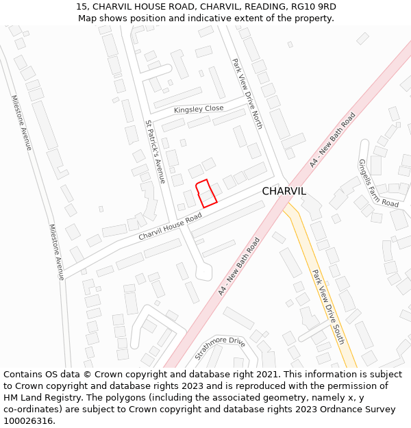 15, CHARVIL HOUSE ROAD, CHARVIL, READING, RG10 9RD: Location map and indicative extent of plot