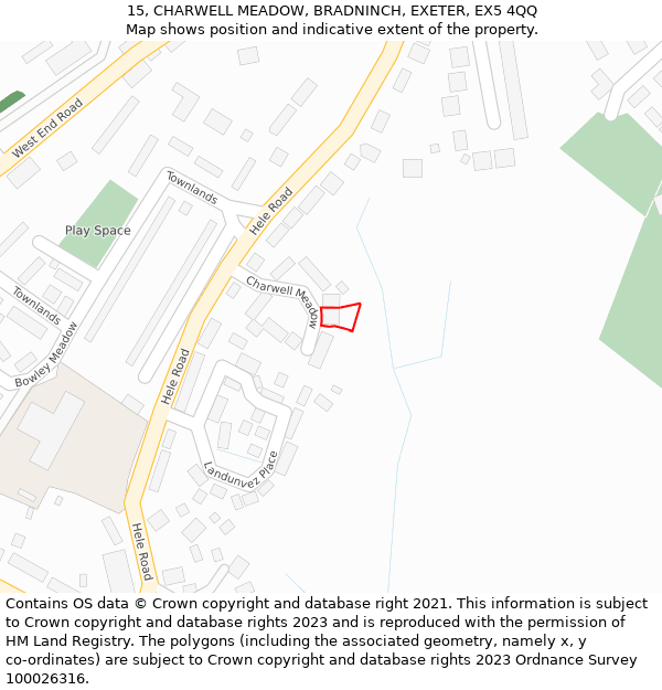 15, CHARWELL MEADOW, BRADNINCH, EXETER, EX5 4QQ: Location map and indicative extent of plot