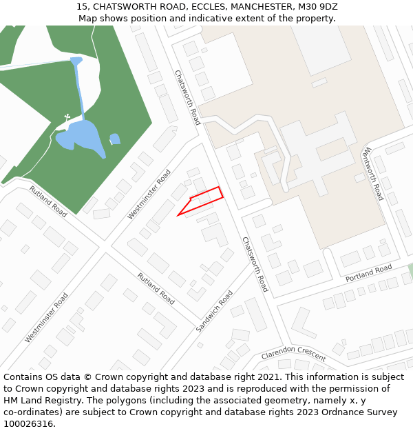 15, CHATSWORTH ROAD, ECCLES, MANCHESTER, M30 9DZ: Location map and indicative extent of plot