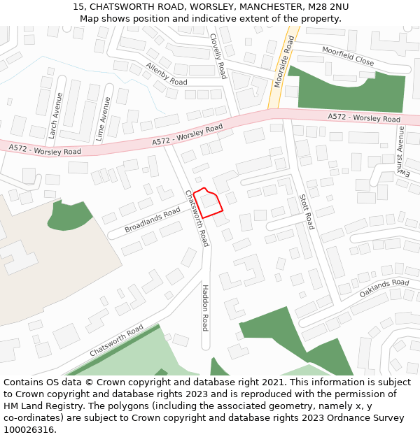 15, CHATSWORTH ROAD, WORSLEY, MANCHESTER, M28 2NU: Location map and indicative extent of plot