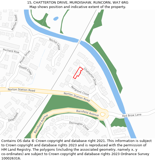 15, CHATTERTON DRIVE, MURDISHAW, RUNCORN, WA7 6RG: Location map and indicative extent of plot