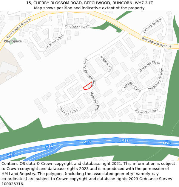 15, CHERRY BLOSSOM ROAD, BEECHWOOD, RUNCORN, WA7 3HZ: Location map and indicative extent of plot
