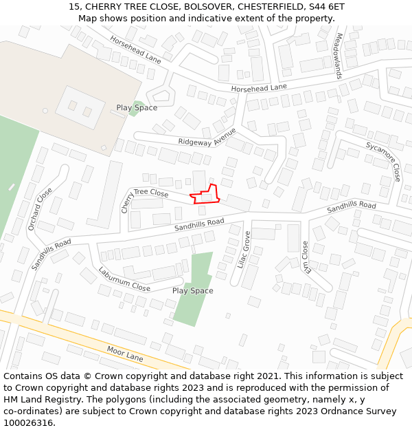 15, CHERRY TREE CLOSE, BOLSOVER, CHESTERFIELD, S44 6ET: Location map and indicative extent of plot