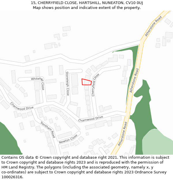 15, CHERRYFIELD CLOSE, HARTSHILL, NUNEATON, CV10 0UJ: Location map and indicative extent of plot