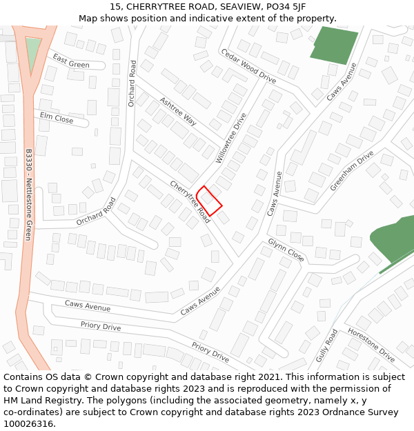 15, CHERRYTREE ROAD, SEAVIEW, PO34 5JF: Location map and indicative extent of plot