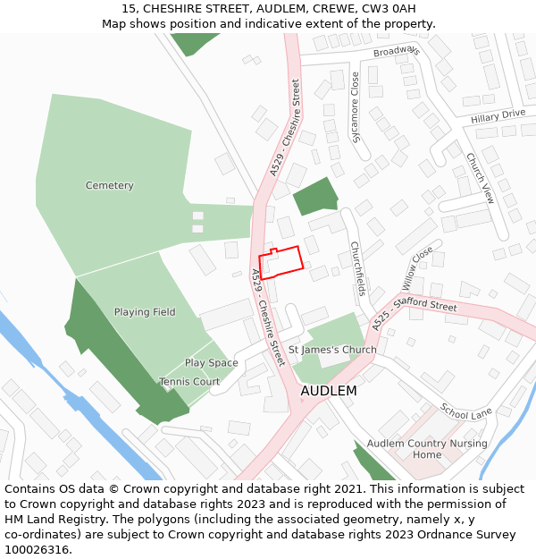 15, CHESHIRE STREET, AUDLEM, CREWE, CW3 0AH: Location map and indicative extent of plot