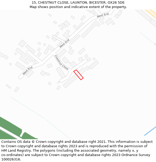 15, CHESTNUT CLOSE, LAUNTON, BICESTER, OX26 5DE: Location map and indicative extent of plot