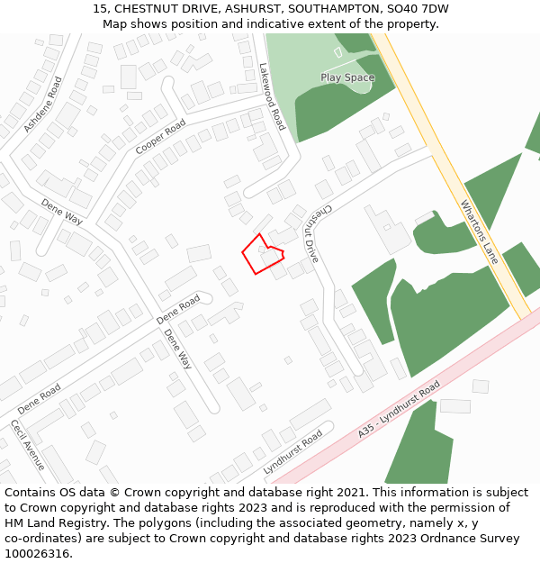 15, CHESTNUT DRIVE, ASHURST, SOUTHAMPTON, SO40 7DW: Location map and indicative extent of plot