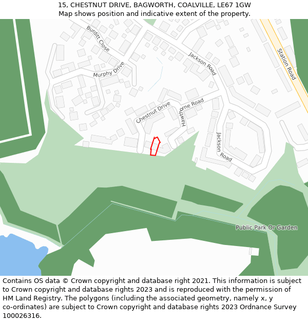 15, CHESTNUT DRIVE, BAGWORTH, COALVILLE, LE67 1GW: Location map and indicative extent of plot