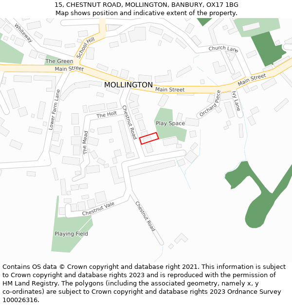 15, CHESTNUT ROAD, MOLLINGTON, BANBURY, OX17 1BG: Location map and indicative extent of plot