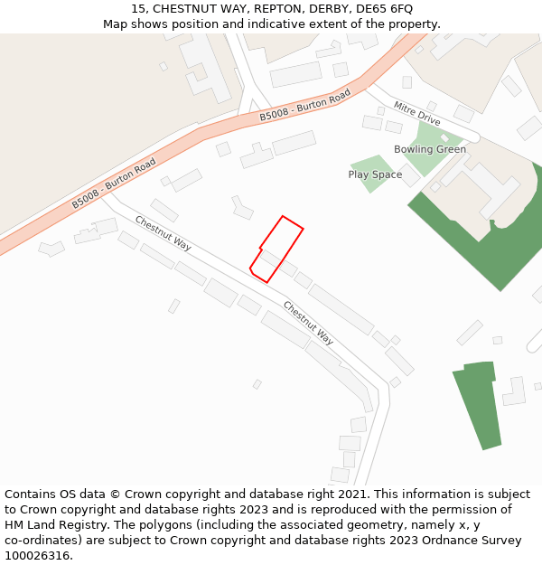 15, CHESTNUT WAY, REPTON, DERBY, DE65 6FQ: Location map and indicative extent of plot