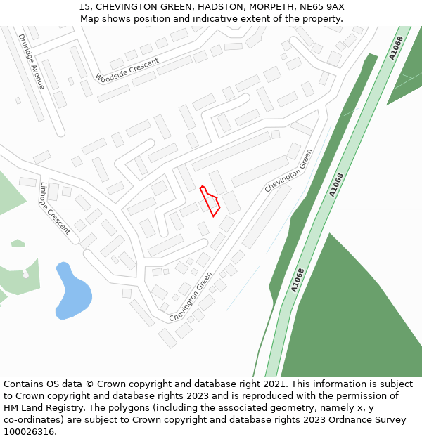 15, CHEVINGTON GREEN, HADSTON, MORPETH, NE65 9AX: Location map and indicative extent of plot