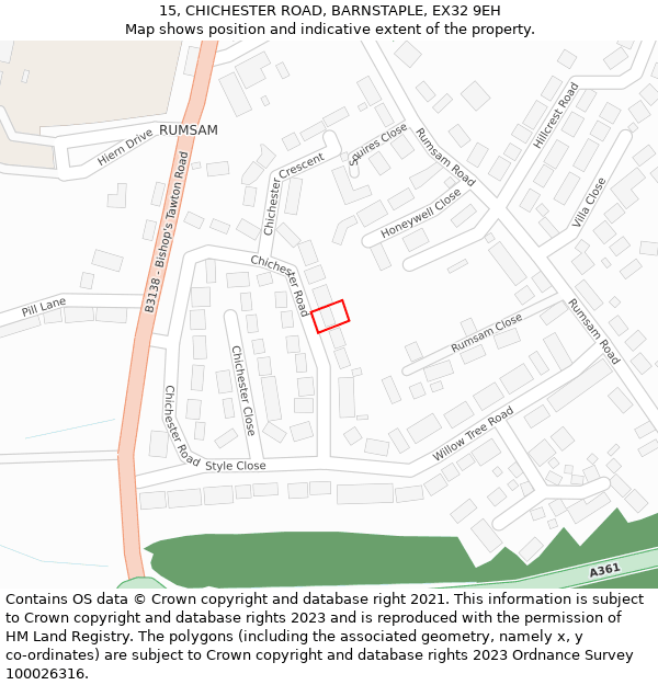 15, CHICHESTER ROAD, BARNSTAPLE, EX32 9EH: Location map and indicative extent of plot