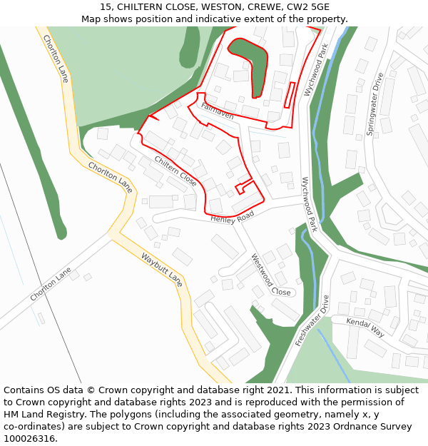 15, CHILTERN CLOSE, WESTON, CREWE, CW2 5GE: Location map and indicative extent of plot