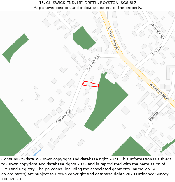 15, CHISWICK END, MELDRETH, ROYSTON, SG8 6LZ: Location map and indicative extent of plot