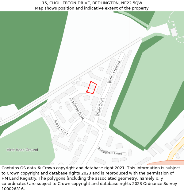 15, CHOLLERTON DRIVE, BEDLINGTON, NE22 5QW: Location map and indicative extent of plot