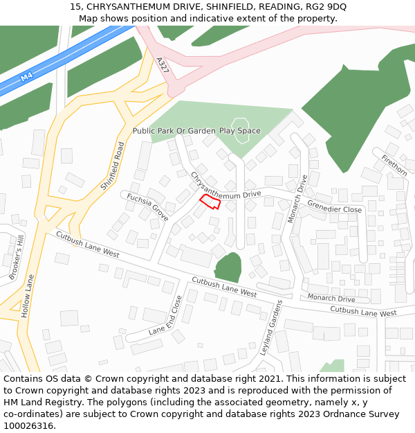 15, CHRYSANTHEMUM DRIVE, SHINFIELD, READING, RG2 9DQ: Location map and indicative extent of plot