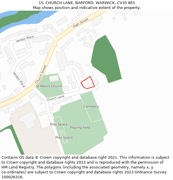 15, CHURCH LANE, BARFORD, WARWICK, CV35 8ES: Location map and indicative extent of plot