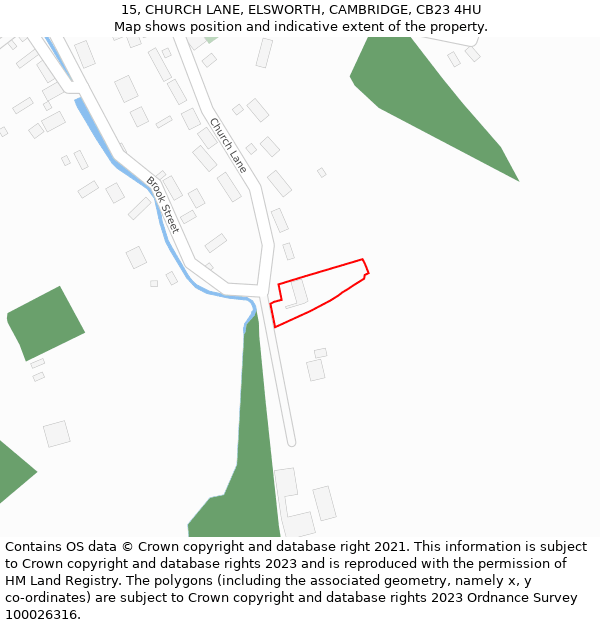 15, CHURCH LANE, ELSWORTH, CAMBRIDGE, CB23 4HU: Location map and indicative extent of plot