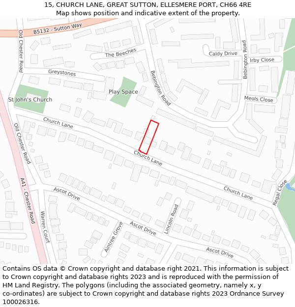 15, CHURCH LANE, GREAT SUTTON, ELLESMERE PORT, CH66 4RE: Location map and indicative extent of plot