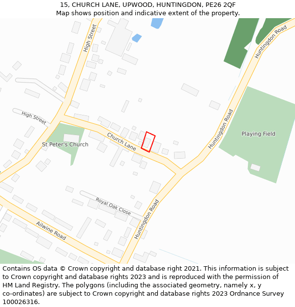 15, CHURCH LANE, UPWOOD, HUNTINGDON, PE26 2QF: Location map and indicative extent of plot