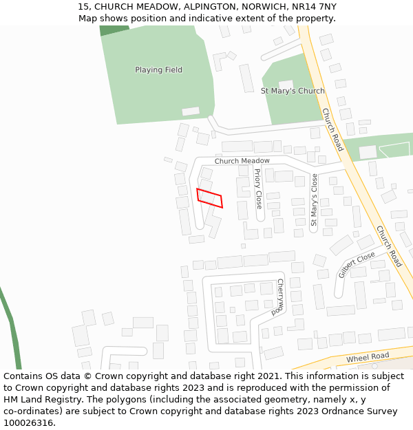 15, CHURCH MEADOW, ALPINGTON, NORWICH, NR14 7NY: Location map and indicative extent of plot