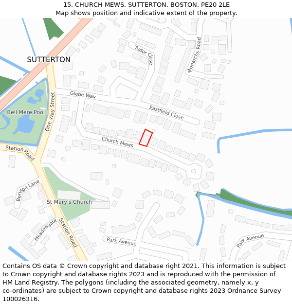 15, CHURCH MEWS, SUTTERTON, BOSTON, PE20 2LE: Location map and indicative extent of plot