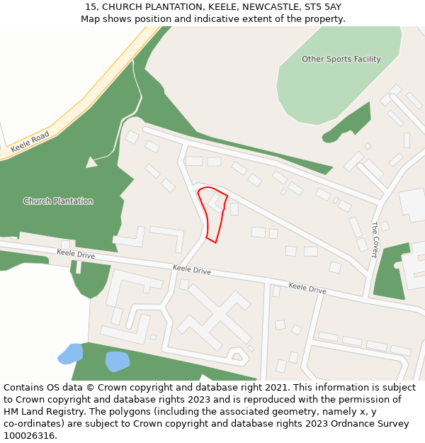 15, CHURCH PLANTATION, KEELE, NEWCASTLE, ST5 5AY: Location map and indicative extent of plot